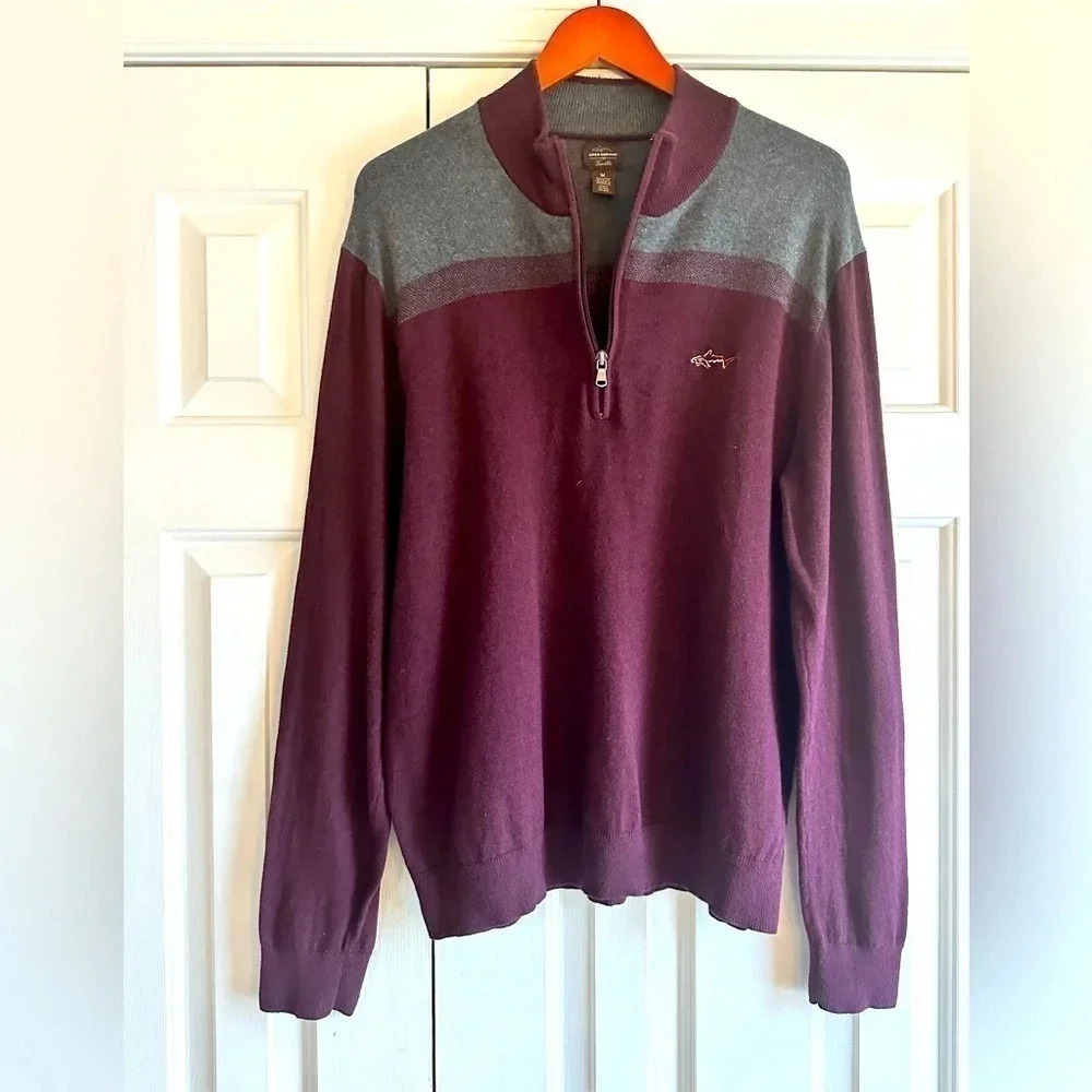 Greg Norman 1/4 Zip menās sweater Burgundy retro look size M